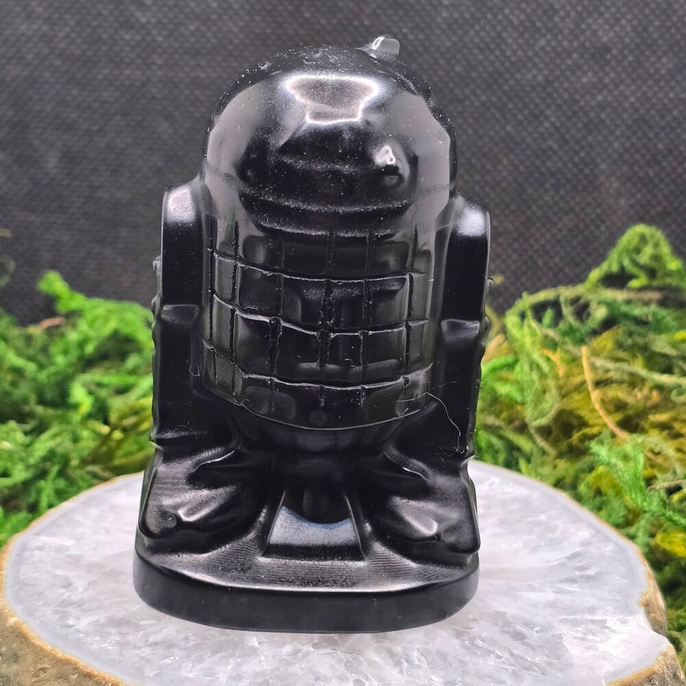 Black Obsidian R2-D2 3" Crystal Carving Star Wars Robot Figurine Collectible